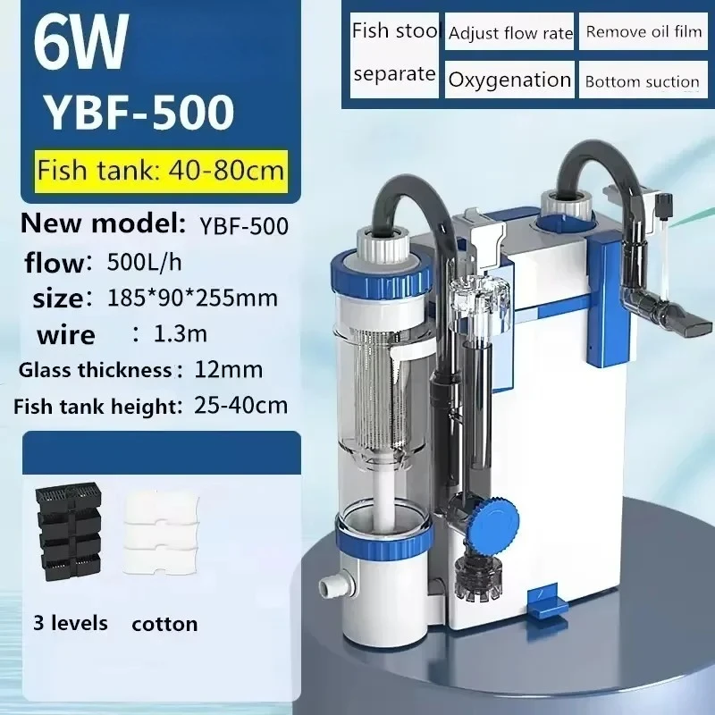Wall-Mounted External Aquarium Filter Tank YBF-500, Hanging Fish Tank Filtration System for Clear Water view 4