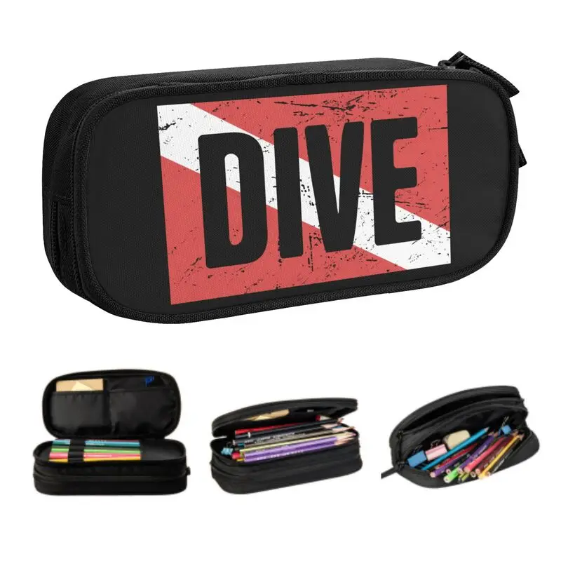 Custom Cute Scuba Dive Flag Pencil Cases for Boys Gilrs Large Storage Pen Bag Box Stationery