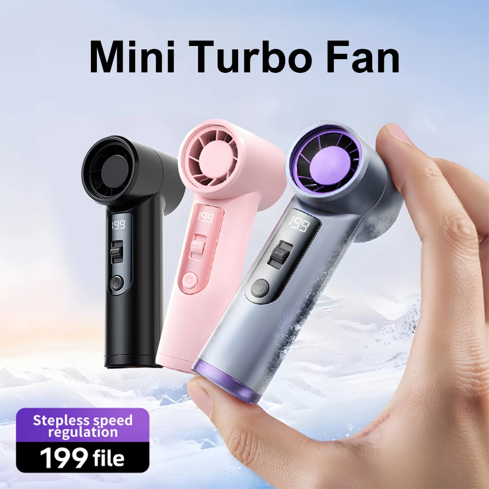 Pocket Turbo Fan Mini Small Wind Cannon Summer Cooling Neck Hanging Fan Portable Digital Display Wireless Rechargeable Blower