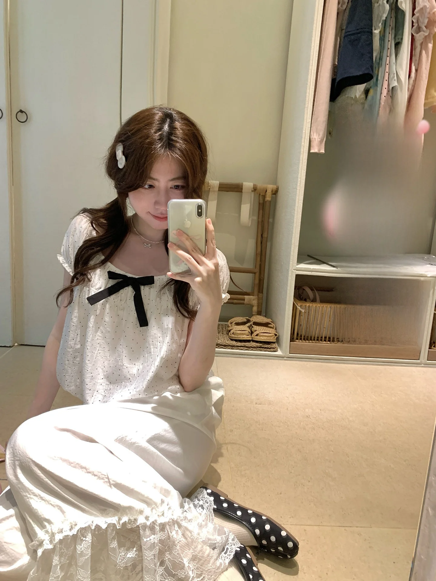 

Женская блузка PtonUmi с рукавами-фонариками в горошек, милая, с коротким рукавом, круглым вырезом и узлом, летняя модная модель для девушек