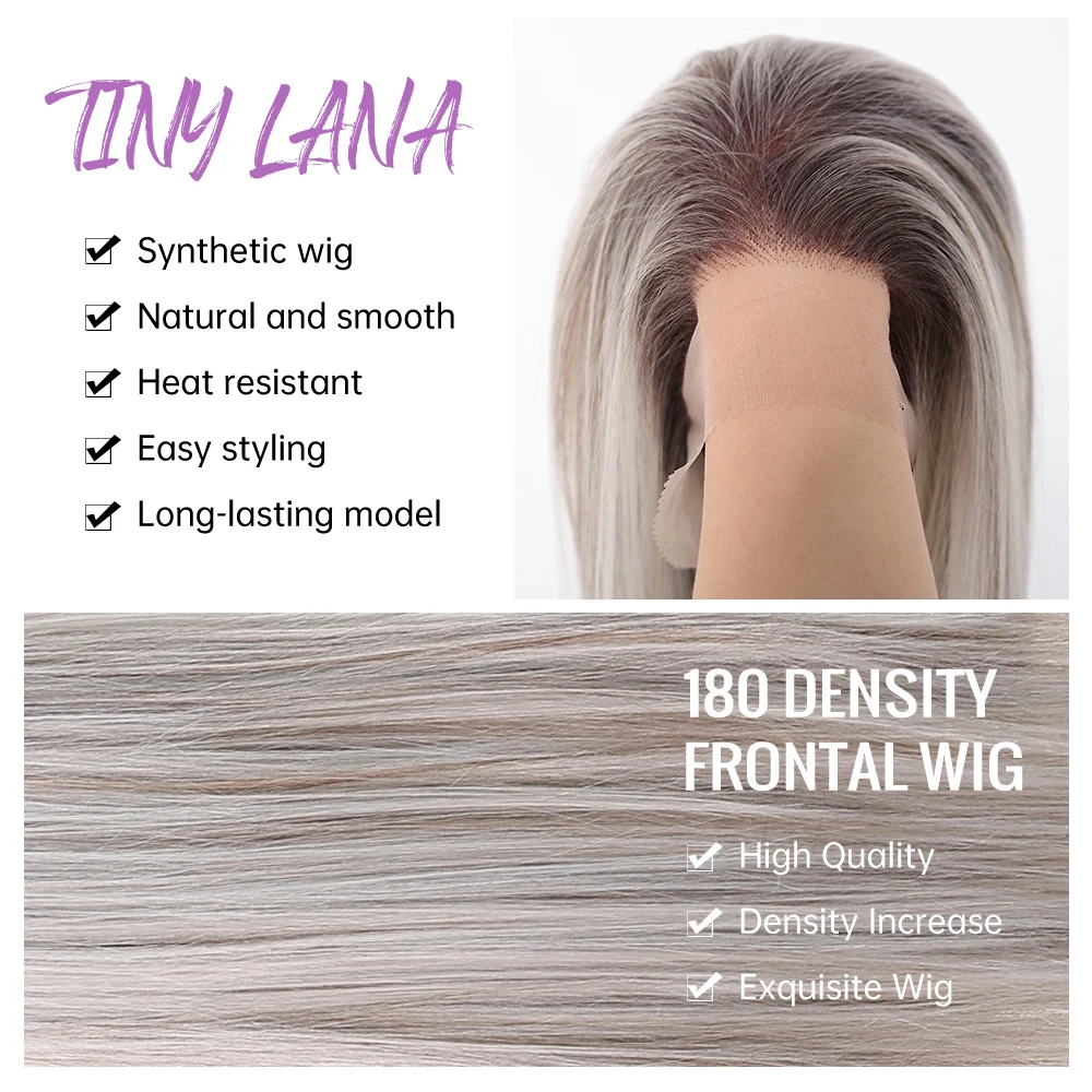 Long Straight Ash Platinum Ombre Synthetic Lace Frontal Wigs 13*6 Lace Front Hairline Blonde Wigs for Women Daily Heat Resistant