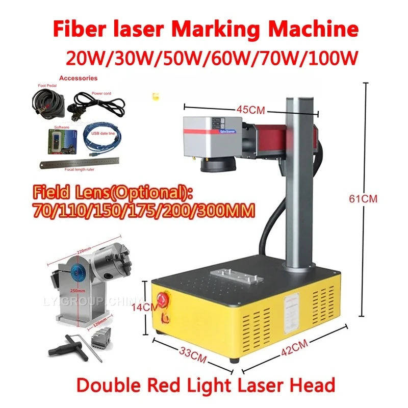 

70W Fiber Laser Marking Machine 100W JPT M7 MOPA Colorful Metal Laser Cutting Machine With Double Red Light Head and Rot