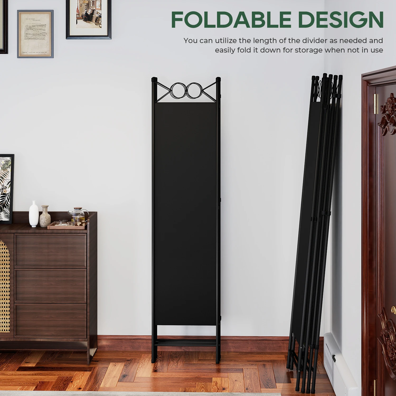 مقسم الغرفة، 4 ألواح إطار فولاذي بطول 6 أقدام، شاشة خصوصية قابلة للطي مع قماش مقاوم للماء ووسادات قدم مضادة للانزلاق للمكتب المنزلي. أسود