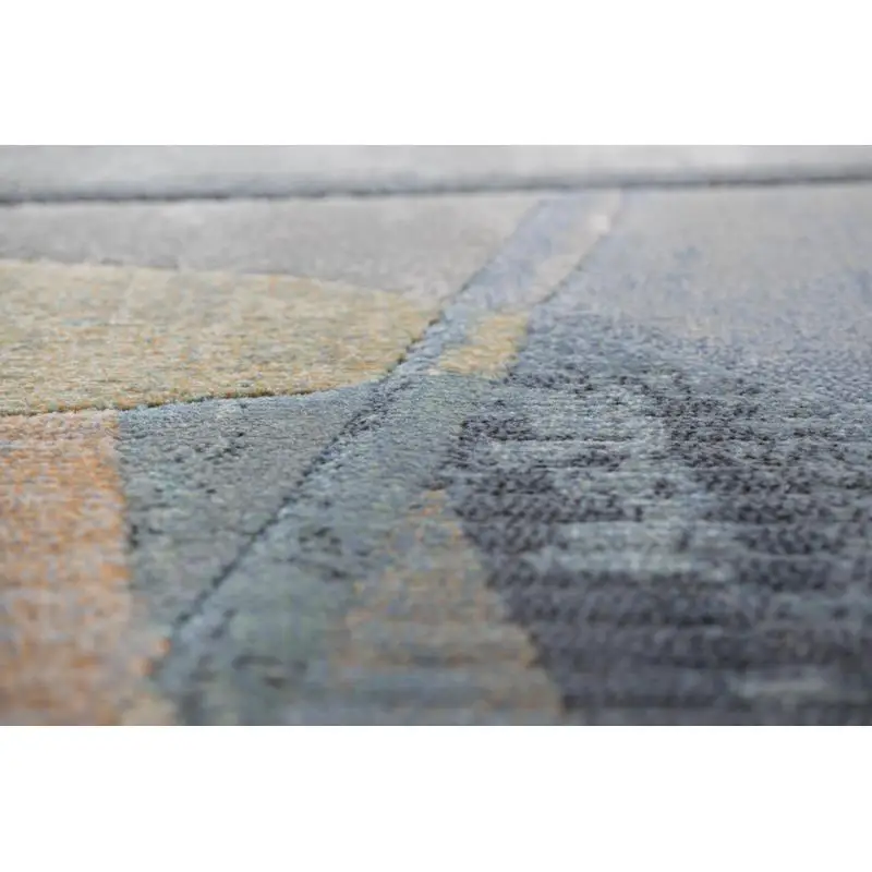 Abstract Area Rug in Orange, Sage, Blue, Gray, Ivory, and Mauve - Olefin Material for Modern Home Decor