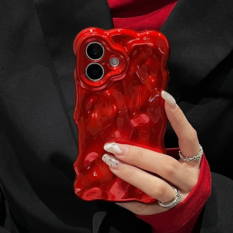 Fashion Red Wave Water Ripple TPU Phone Case For iPhone 11 12 13 14 16 Pro Max 15 Plus Anti-Fall Silicone Back Cover