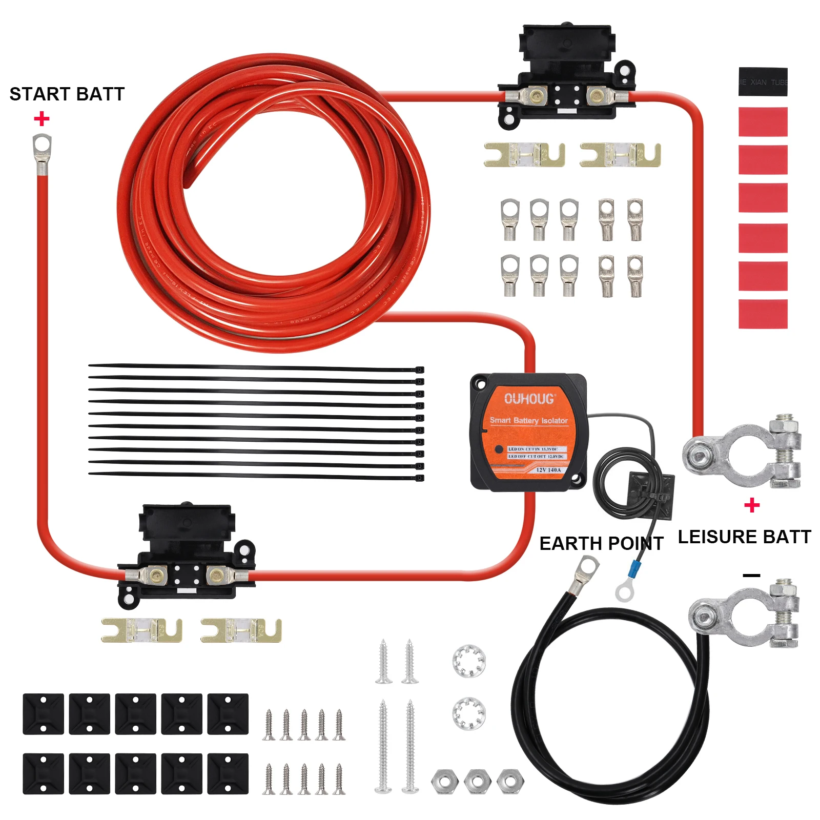 Voltage Sensitive Split Charge Relay Kits Ready Made Leads 12V 140A Voltage Senstive VSR ATVs UTVs RVs Camping Van Accessories