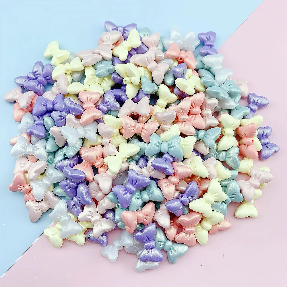 30Pcs 22x13mm Acrylic Beads Pearlescent Bow Loose Spacer Beads Macaron Color For Jewelry Making DIY Necklace Bracelet Earrings