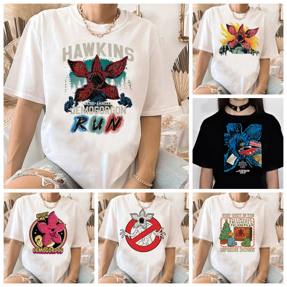 Eddie Munson Print T-shirt Demogorgon Cannibal Flower Hawkins Graphic Tee Y2K Streetwear Men's and Women's Tops T Shirt