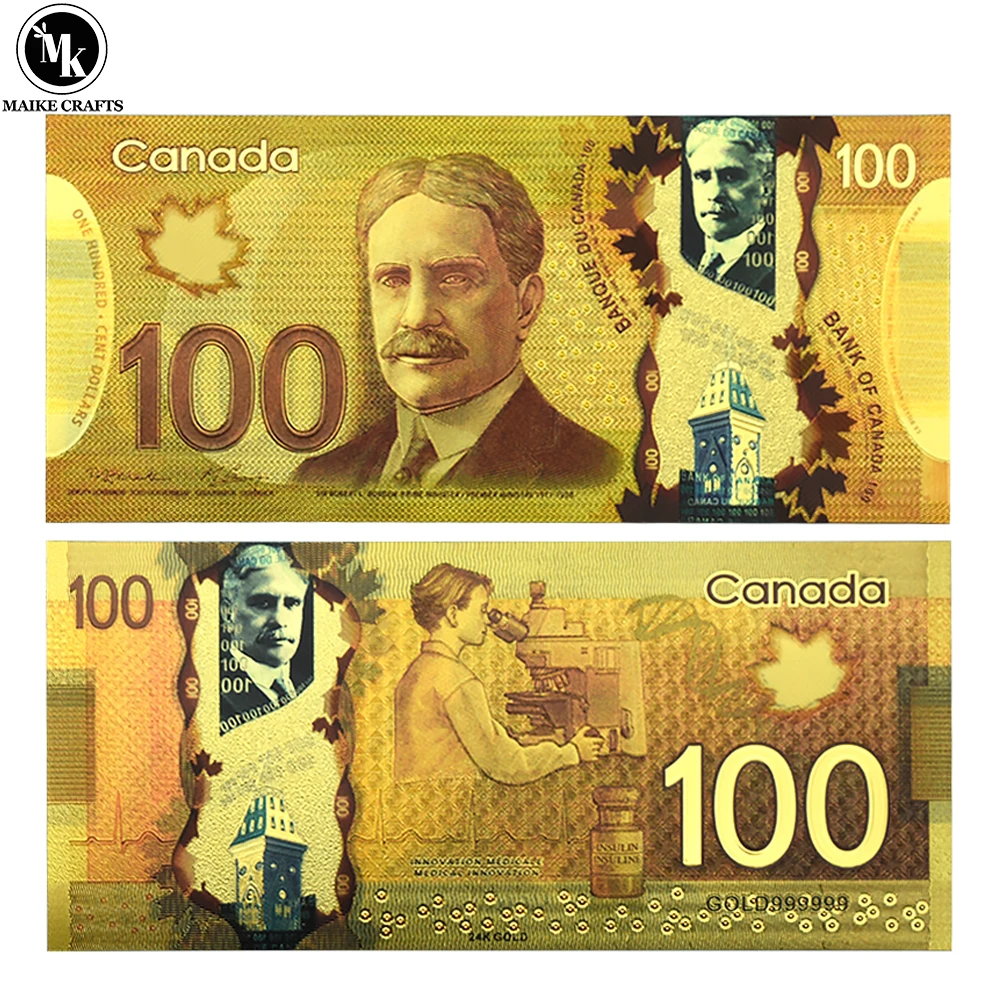 10pcs 2011 Version Canadian Dollar 100CAD Robert Laird Borden Gold Foil Banknote Collection Business Gift