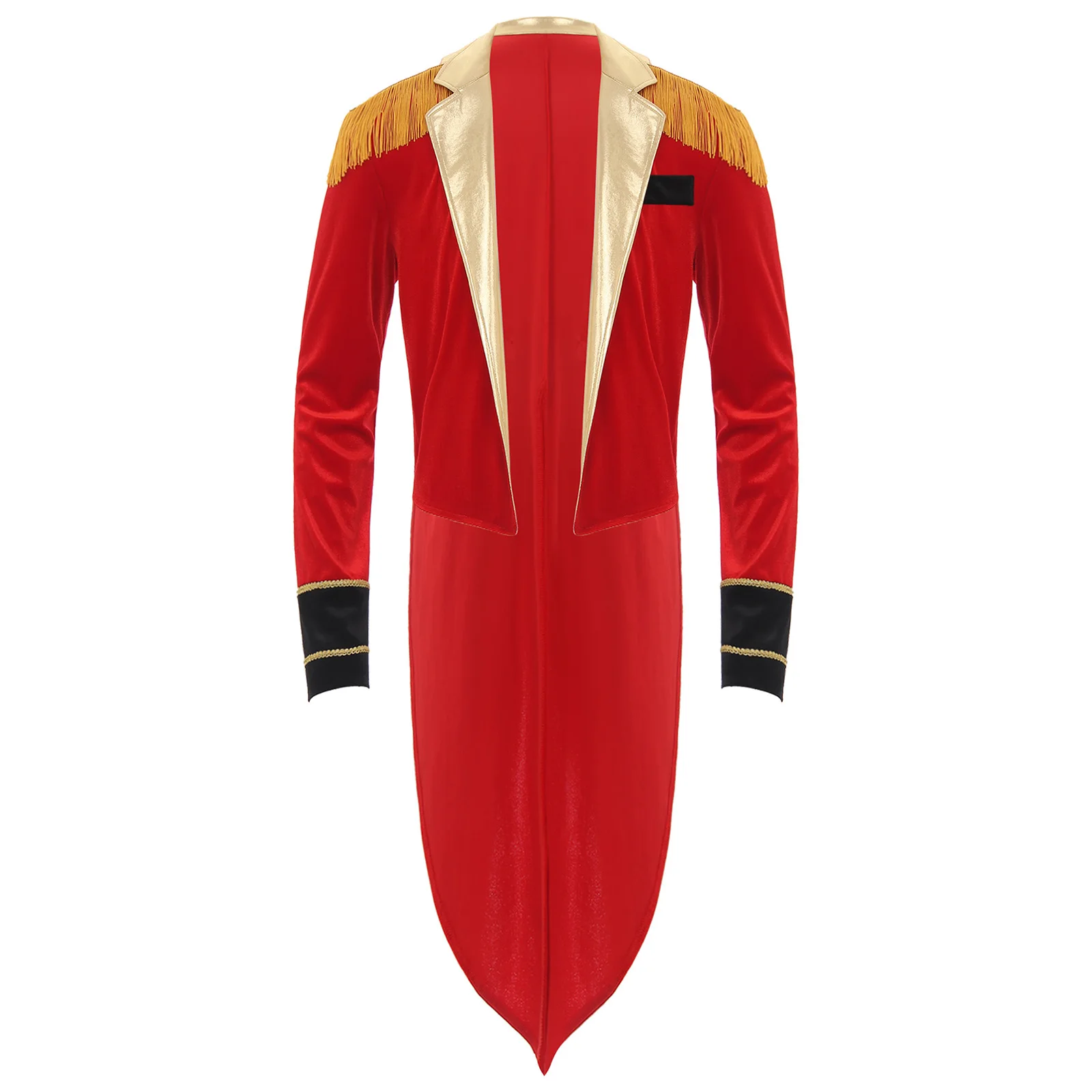 Mens Halloween Circus Ringmaster Costume Showman Jacket Coat Long Sleeve Tassel Velvet Lion Tamer Dress Up Tailcoat Outfits