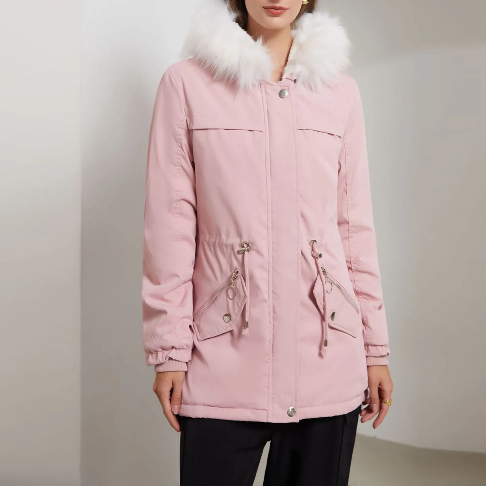 新しい冬暖かいベルベット綿コート女性ミッドレングスフード付きウインドブレーカー女性トップス上着春秋女性トレンチコート