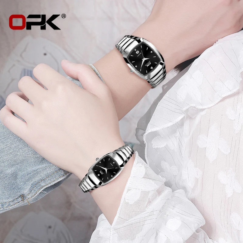 OPK Quartz Couple Watch Top Fashion Luxury Waterproof Luminous Diamond Watch Elegant and Romantic Style Men's Women's Watch 8112
