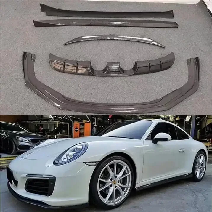 For Porsche 911 991.2 2016 2017 2018 Real Carbon Fiber Front Bumper Lip Rear Diffuser Spoiler Trunk Side Skirt Body Kit