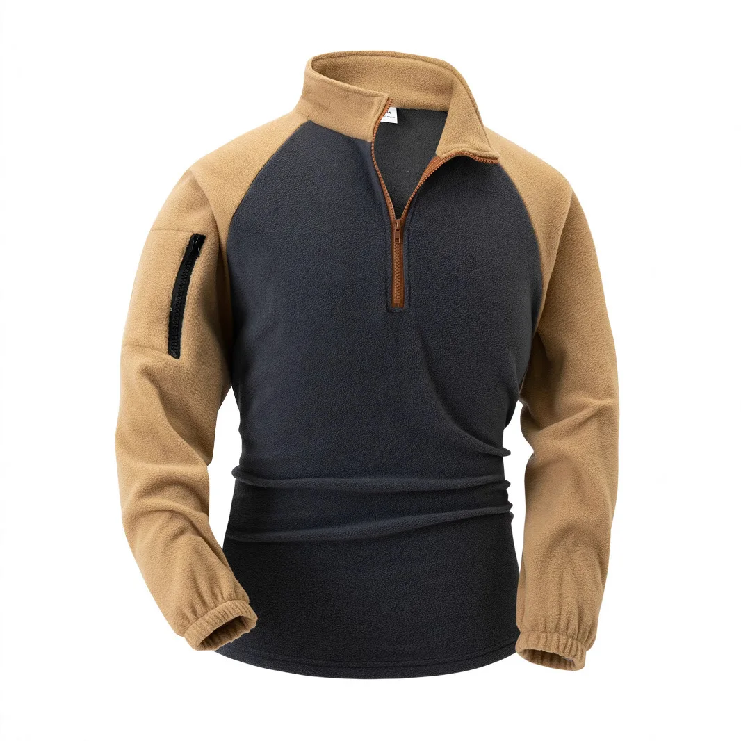 Men's New Stand-up Collar Half-zipper Long-sleeved Arm Zipper Pocket Tactical Sweater Pullover Training Uniform