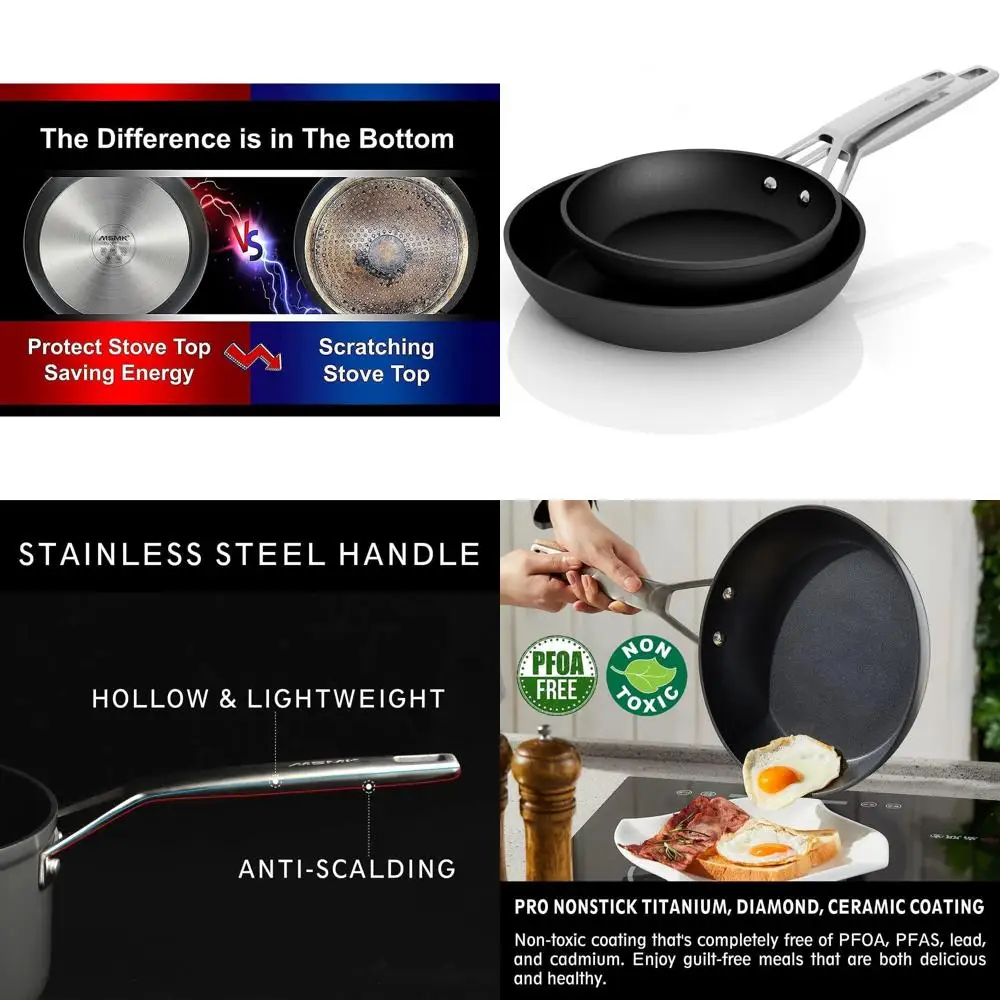 

8 & 10 Non-Stick Frying Pans, Burn-Resistant, Non-Toxic, Scratch-Resistant, Oven-Safe, Induction Ready, Suitable for All Cooktop