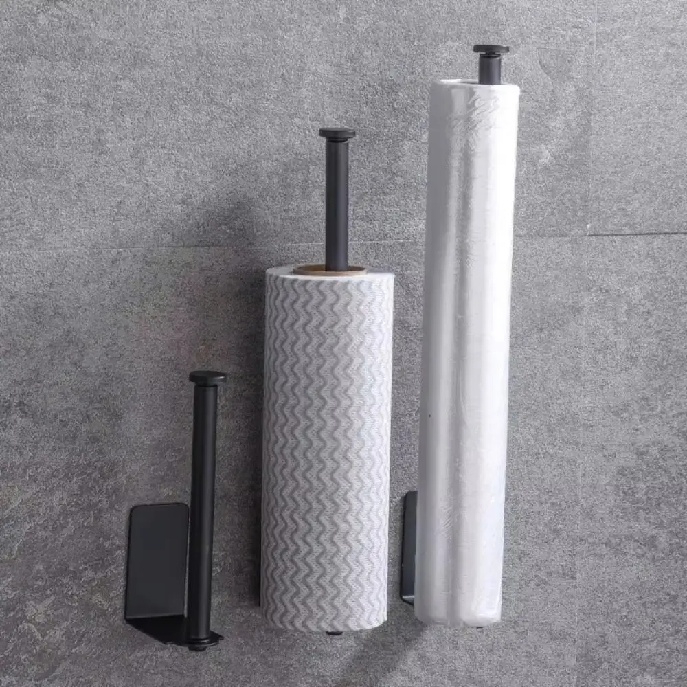 New Self Adhesive Paper Towel Holder Punch-free Stainless Steel Kitchen Organizer Silver Black Storage Holder