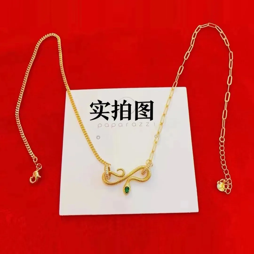 AU999 Gold Spirit Snake Set 24K Gold Integrated Chain Internet Celebrity Ins Style Clavicle Chain Girls Snake Ring Pendant