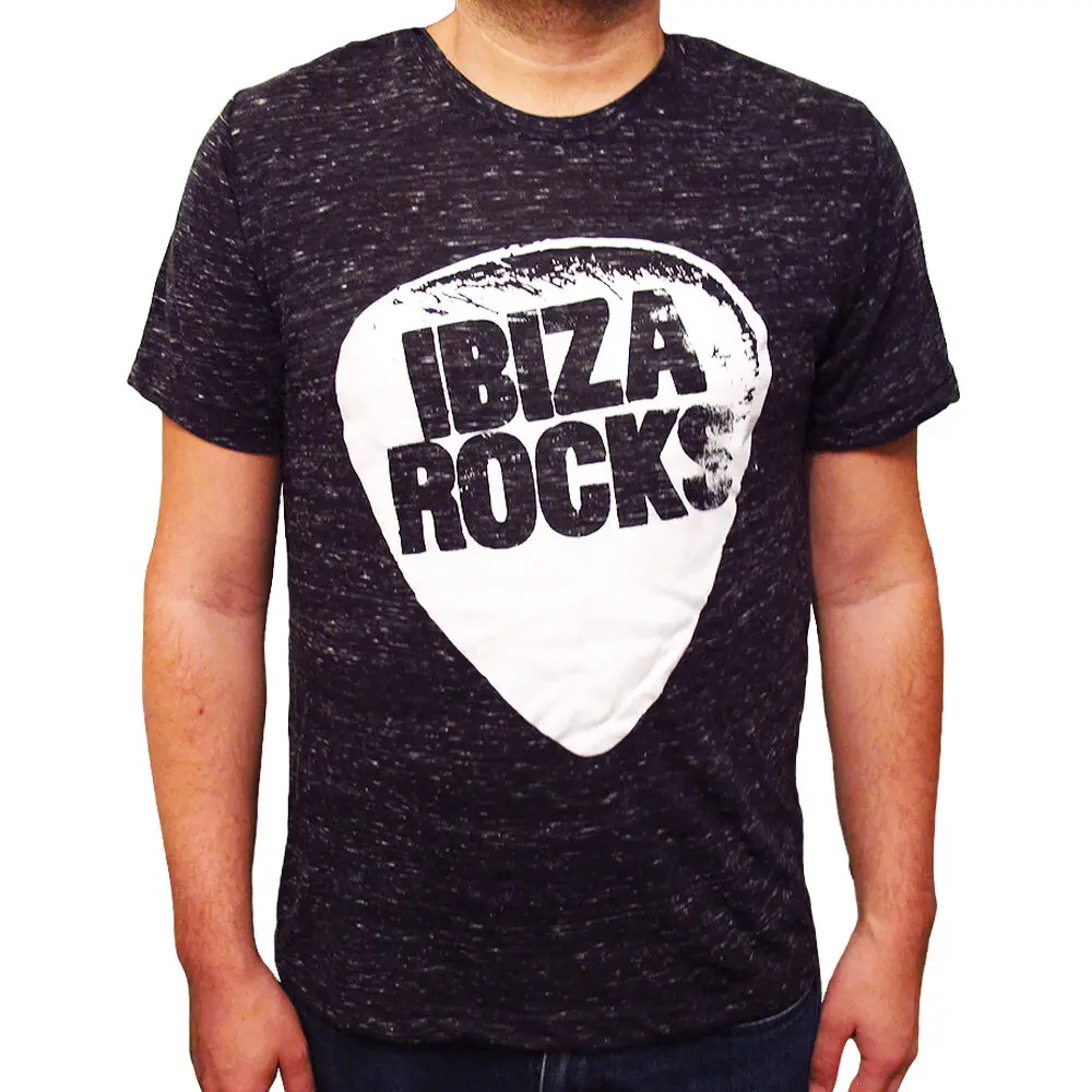 Ibiza Rocks Men's Marbled T shirt Logo BLACK Marl Heather Merky Festival Top