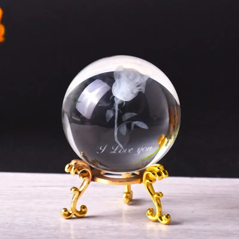 Elk Crystal Ball with Metal Stand, Laser Engraved Glass Sphere, Santa Claus Home Decor, Christmas Gift, Holiday Gift