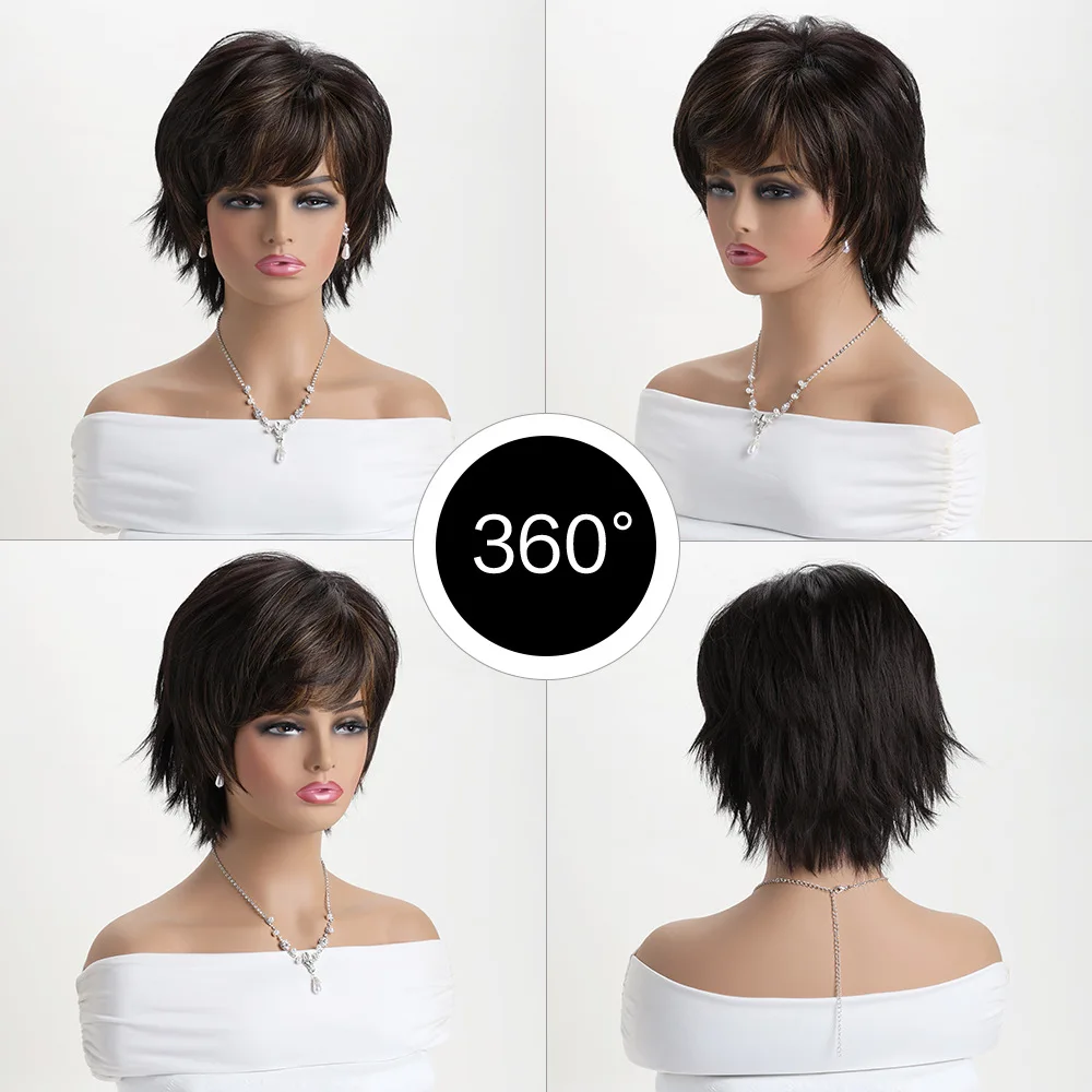 باروكة صناعية قصيرة مجعدة، باروكة شعر نسائية عصرية للارتداء اليومي، قطعة شعر من الألياف ذات مظهر طبيعي #2