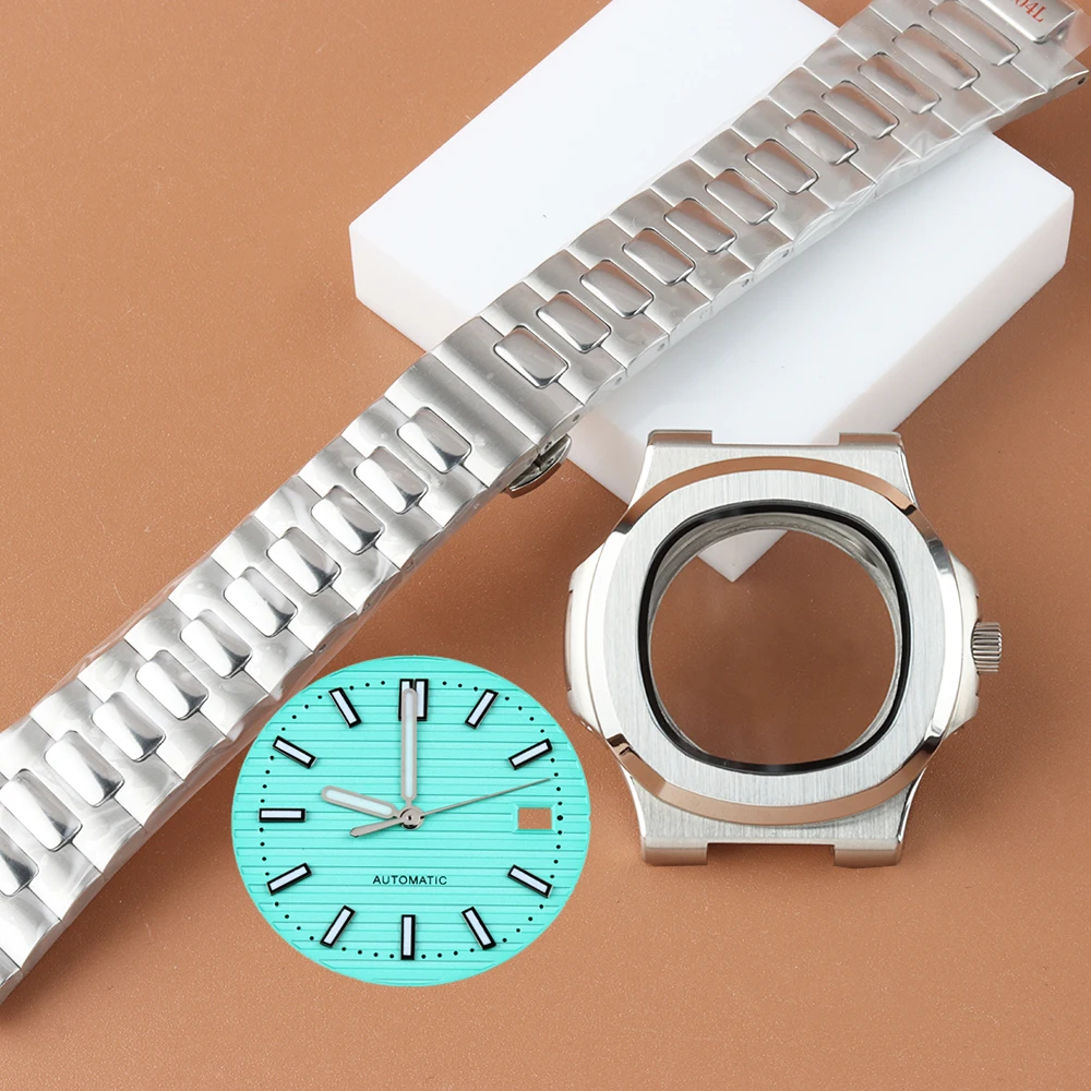29.8mm NH35 Dial For Nautilus 40MM Silver NH35 Watch Case Stainless Steel Bracelet 10ATM Waterproof For NH35 NH36 NH38 Movement