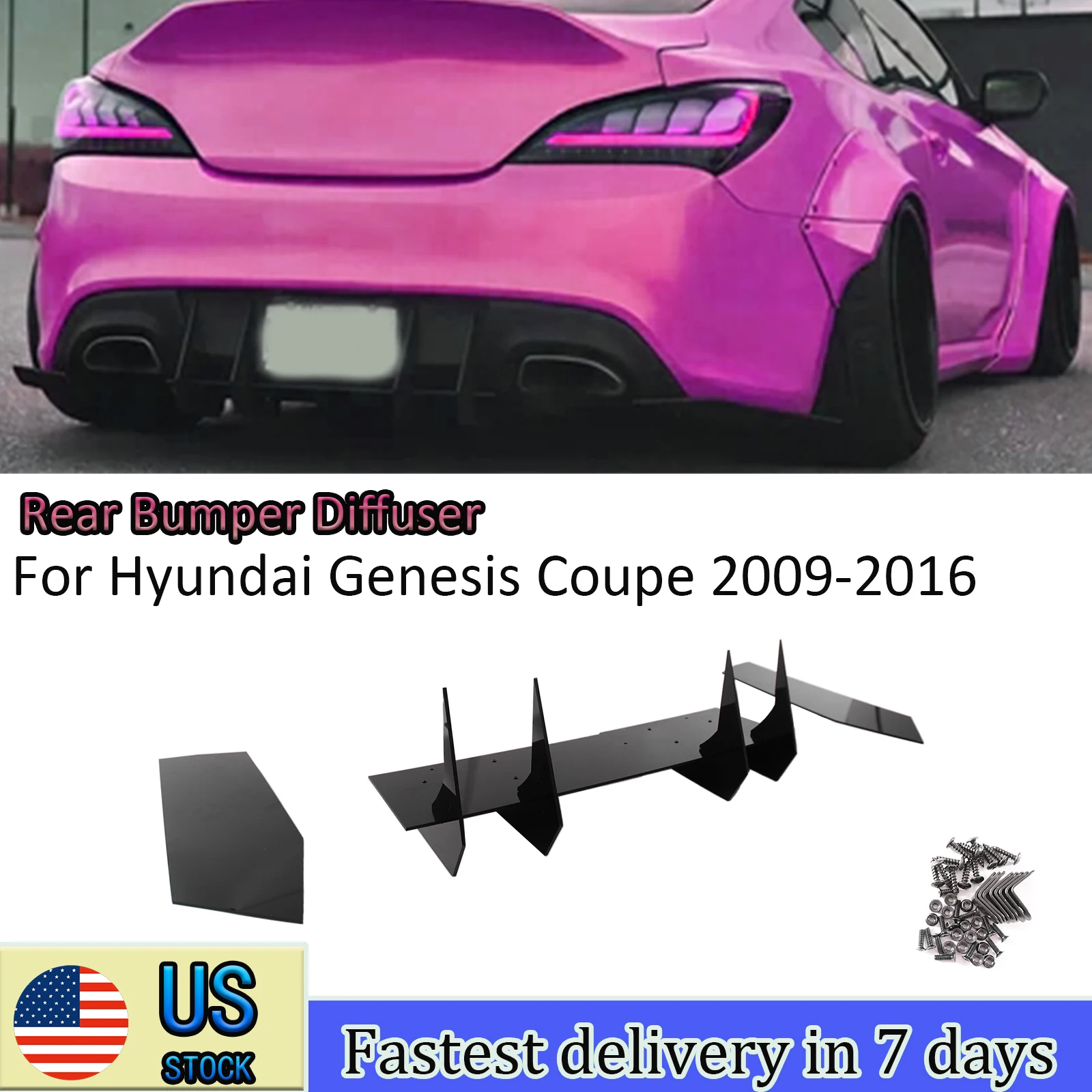

For Hyundai Genesis Coupe 2009 -2015 2016 Rear Bumper Diffuser Cover Spoiler Shark Fin Trim Splitter Lip Car Accessories