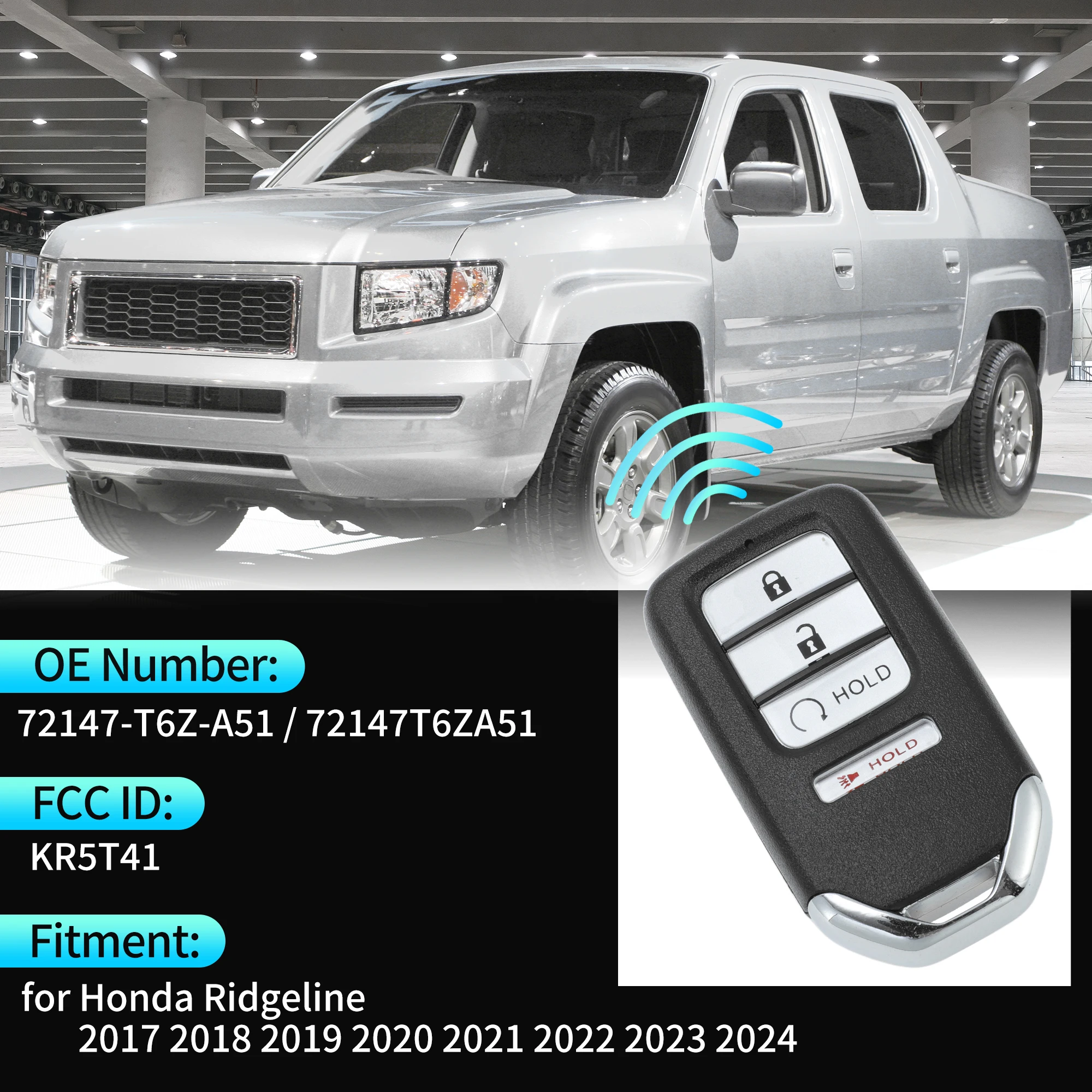 UXCELL KR5T41 434Mhz Keyless Entry Remote Key Fob for Honda Ridgeline 17-24 4 Buttons