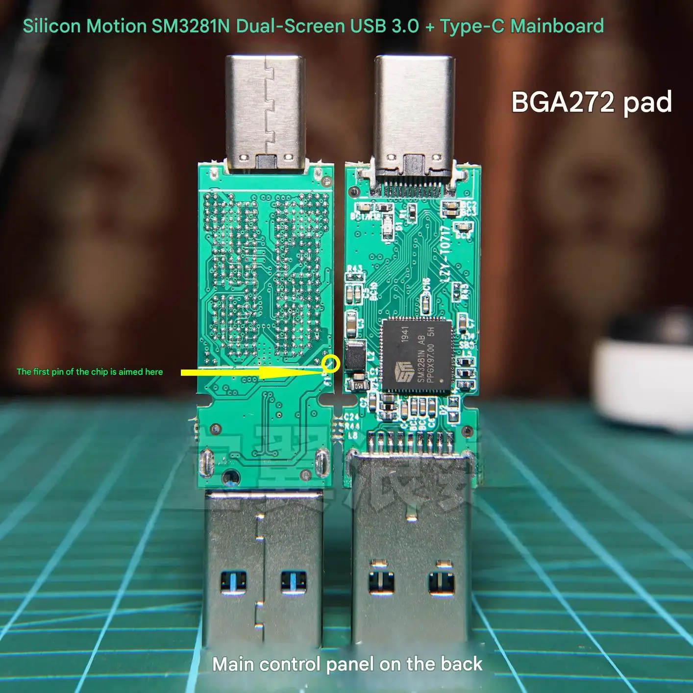 Silicon Motion SM3281N USB 3.0 + Type-C dual-head single-surface DIY circuit board BGA272