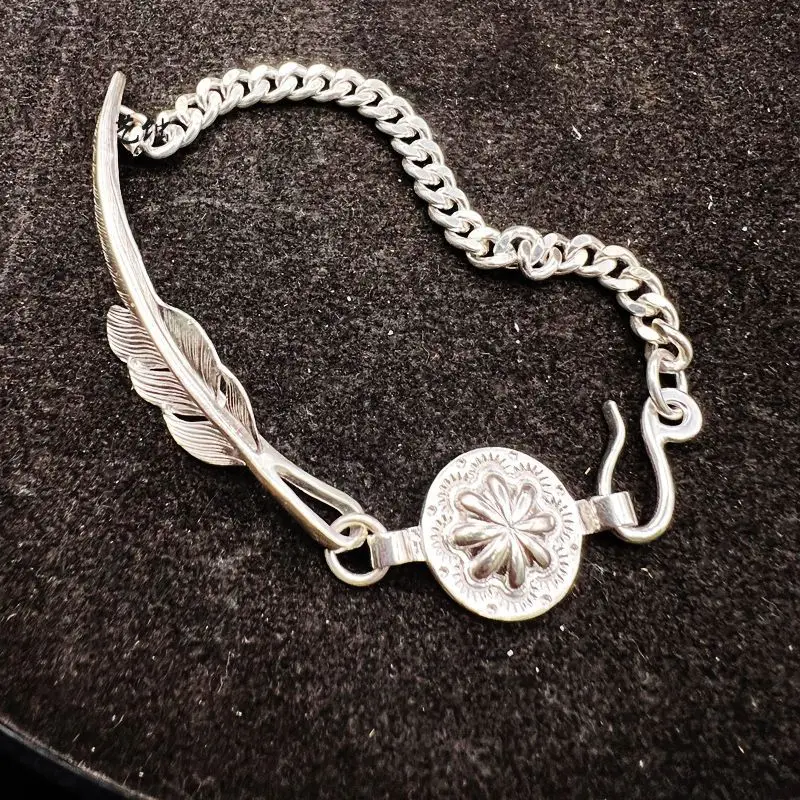 Navajo wind cut Shawn Yue silver-plated bracelet feather bracelet Gao Qiao ins