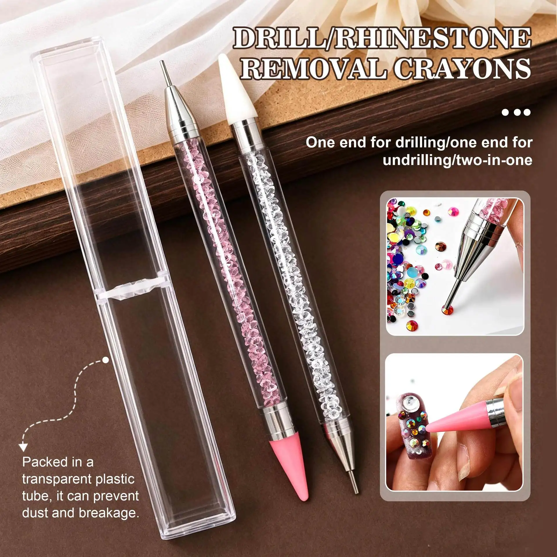 1pcs Crystal Double Head Point Drill Pen Gem Rhinestone Picker Wax Pencil 2Ways Use Sticking Picking Dotting Jewelry Tools