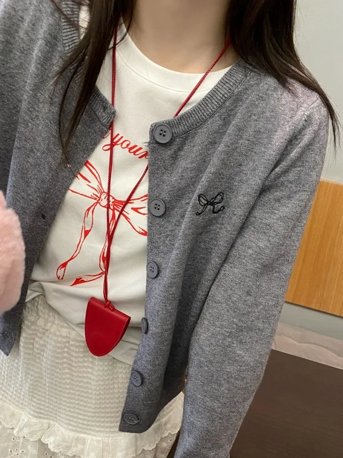 Ay Cardigan Aberto de Malha Feminino Outono 2025 Novo High-End Longo Sve Soft Outerwear Suéter Or Top Abotoado Poliéster F...