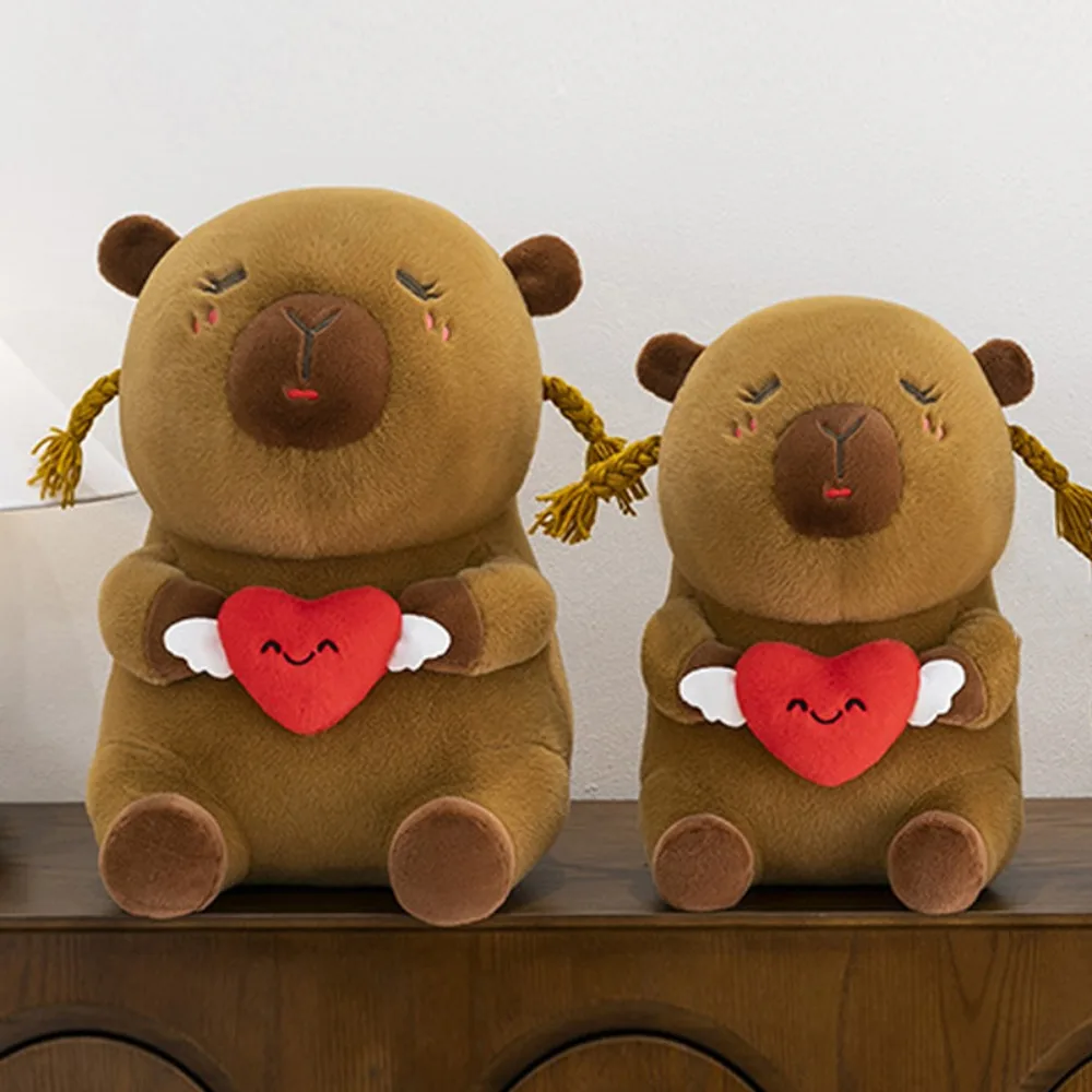 

Lovely Love Heart Capybara Plush Toy Braided Soft Capybara Cotton Doll Animal Brown Capybara Stuffed Doll Room Decor