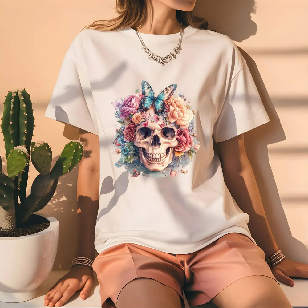 Punk Skull Applique Iron-On Transfers Patches For Clothing DIY Rock Motorcycle Heat Transfer Thermal Stickers For Clothes Print
