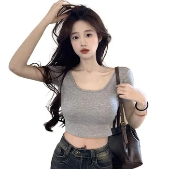 경량 여름 가슴 패드 티셔츠 특대 루즈핏 v 넥 베이스 레이어 탑 브라 솔리드 컬러 반팔 아이스 실크 홈웨어 