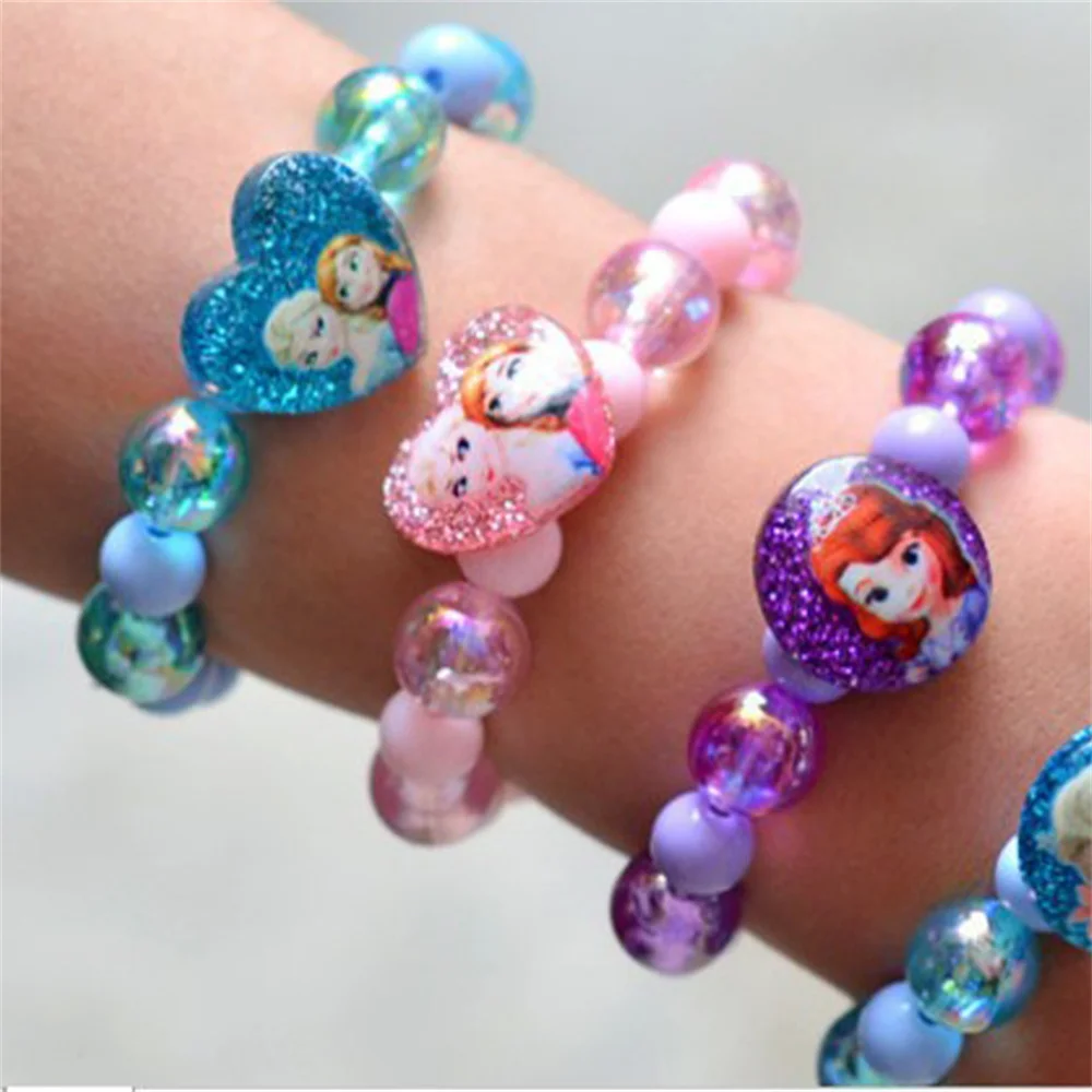 Frozen Elsa Princess Anna Cartoon Kids Girls Glitter Bracelet Colorful Beaded Jewelry Children Toys Gifts for Birthday view 2