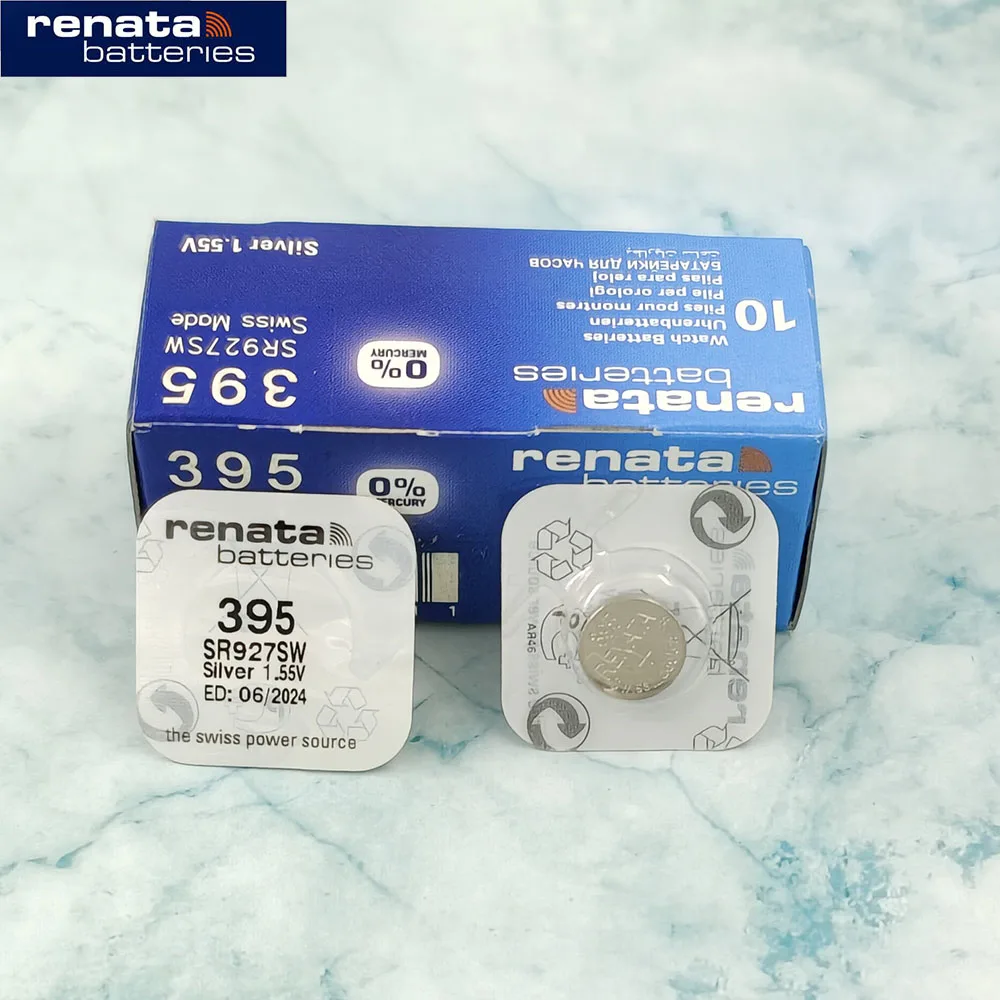 ساعة أوكسيد الفضة 10Xrenata بطارية 395 SR927SW 927 1.55 فولت 100% أصلية ماركة ريناتا 395 بطارية ريناتا 927