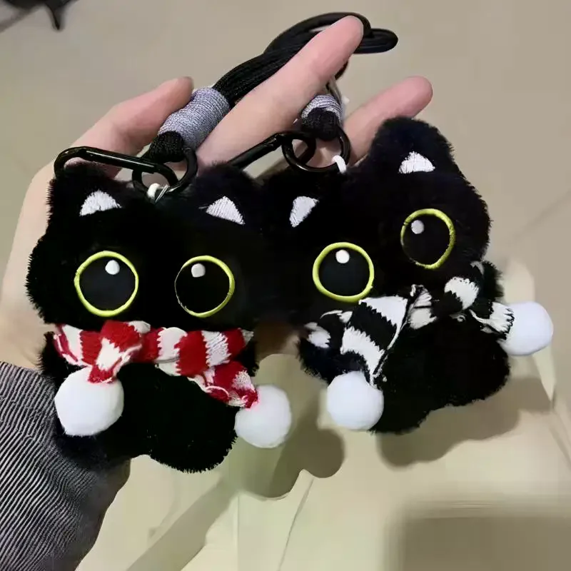 1Pcs Boneka Kucing Hitam Lucu Bermata Besar, Mainan Plush yang Dapat Diremas, Gantungan Kunci Boneka Kucing Hitam Kecil untuk Hadiah Ulang Tahun Anak Laki-laki dan Perempuan