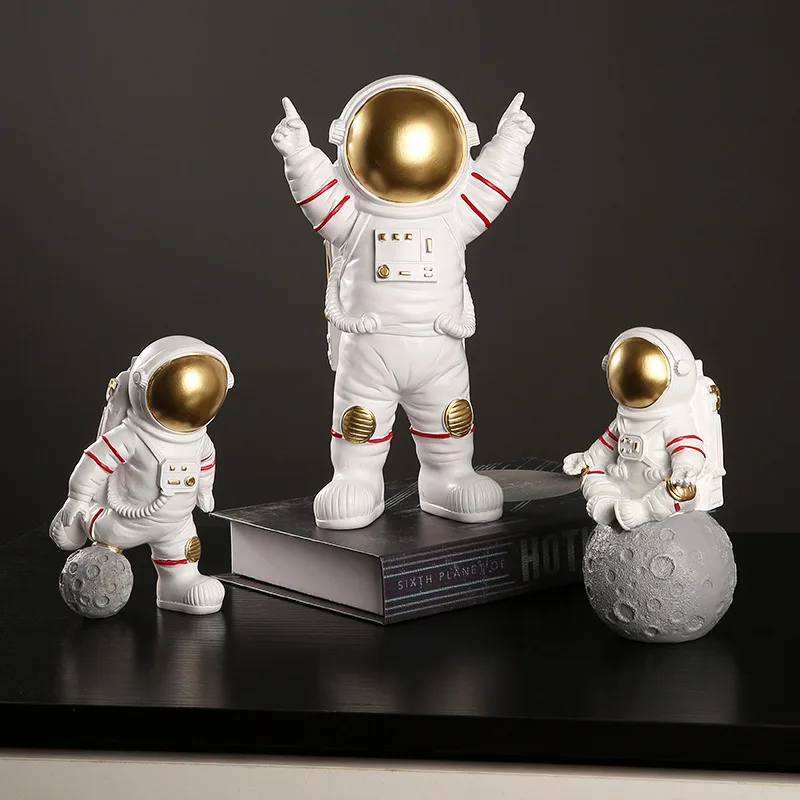

3PCS Minimalist Astronaut Statue - Handmade Resin Spaceman for Office Desk & Nursery | Unique Birthday Present for Space Lovers