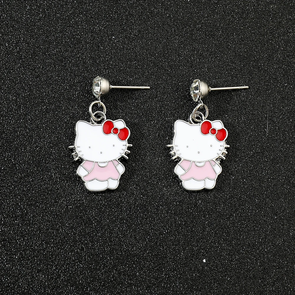 Creative  Cartoon Hello Kitty Earrings Fashion Rhinestone Earrings Cute Rainbow Unicorn Earrings Gifts