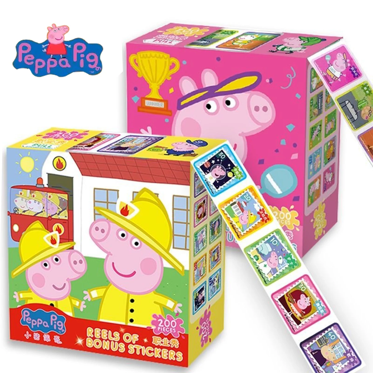 200 unids/caja Peppa Pig rollo de pegatina 3-6 años niño dibujos animados George personaje niña niño pegatina de recompensa juguete para regalo
