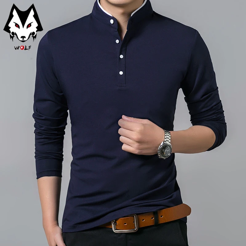 Men\'s Business Casual Polo Long Sleeve T-shirt Summer Comfortable and Breathable Solid Cotton Top