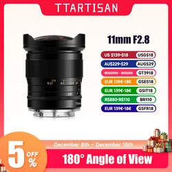 TTArtisan 11mm F2.8 Pełnoklatkowy obiektyw szerokokątny typu rybie oko do aparatów bezlusterkowych Sony z mocowaniem E Canon Fujifilm Nikon Leica Sigma Lumix