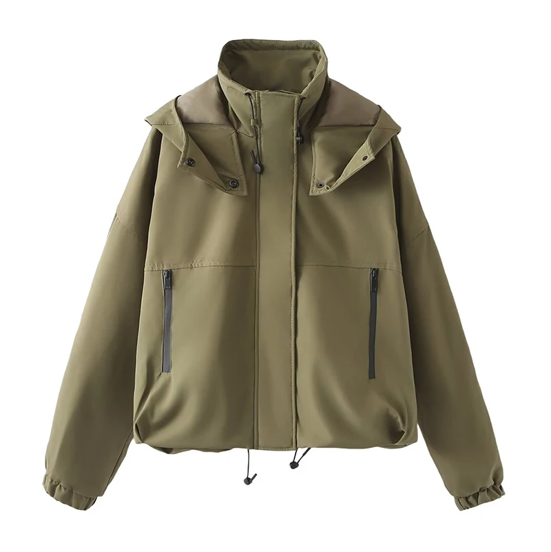 

Women's Streetwear Fashion Casual Hooded Jacket Cotton Windproof Military Jackets Autumn Long Sleeve Windproof Coat