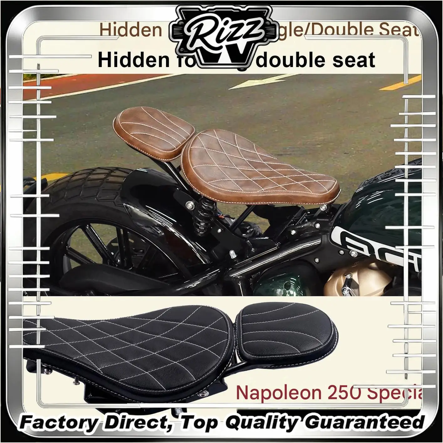 FOR Black Concealed Folding Passenger Seat for Napoleon 250 Dual-Purpose Riding Comfortable All-Match Design for Enhanced Riding