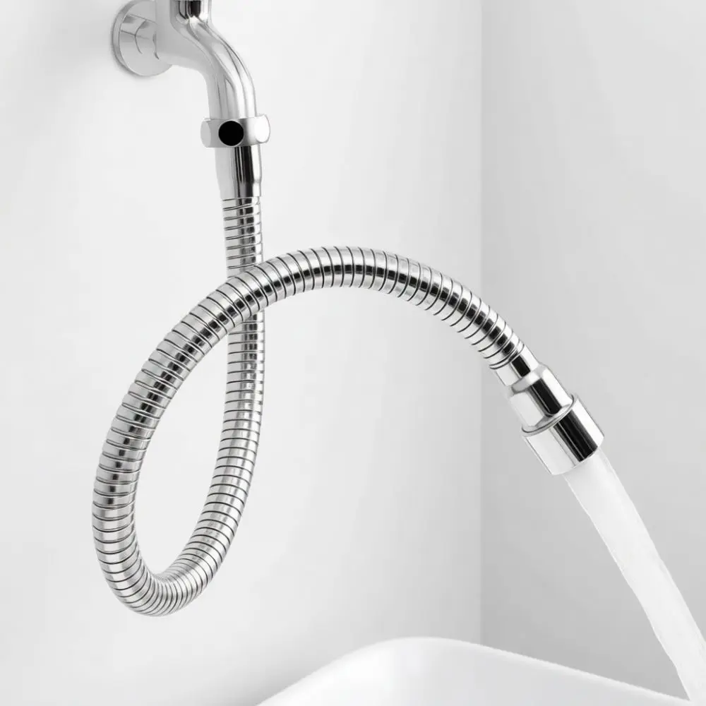 Universal Sink Faucet Extender Stainless Steel Flexible Pipe Aerator Anti Splash Spray Head Kitchen Tap Rotating Connector
