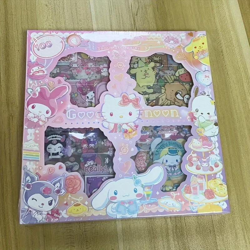 Hello Kitty 100 Page Stickers My Melody Kuromi Cartoon Characters Suitable for Cute Mugs and Gift Boxes Stickers