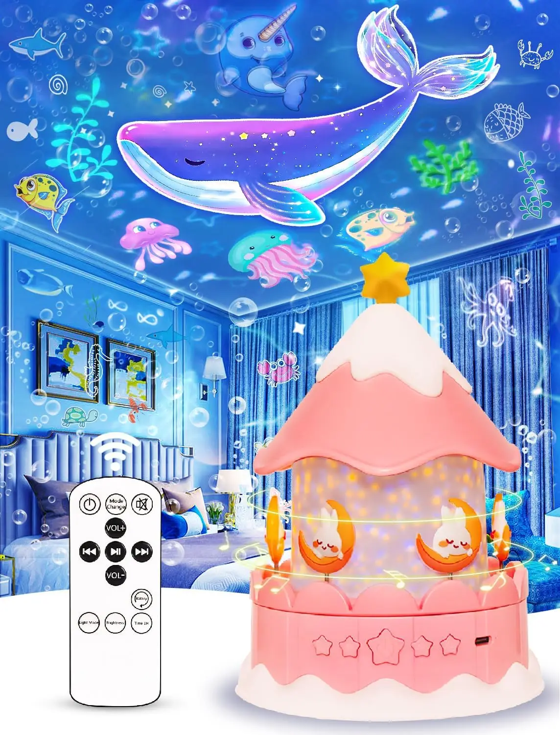 21 Films LED Unicorn Galaxy Star Projector 13 Musical Night Light Lamp for Kids Gift Bluetooth Princess Room Decorative Lamp