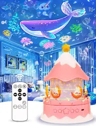 Proyector LED de unicornio y estrella para niños, lámpara de luz nocturna Musical con Bluetooth, decoración de habitación de princesa, 21 películas, 13