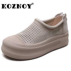 Koznoy 4.5cm zamszowa platforma z prawdziwej skóry, designerska, letnia, zapinana na zamek damska modne sandały pantofle