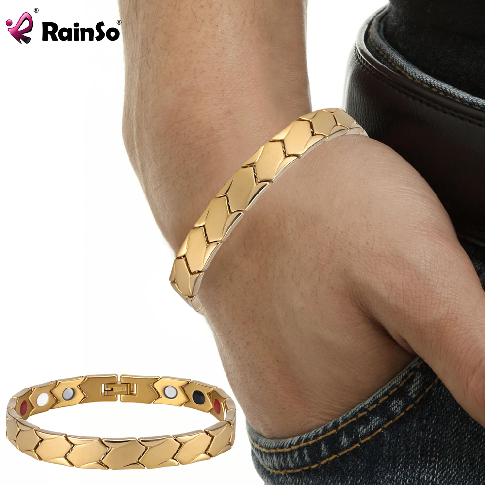 Rainso Pure Titanium Bracelet  Magnetic Health Bio Energy Improve Sleeping Bracelets For Men 4in1 Bracet Bangle Jewelry